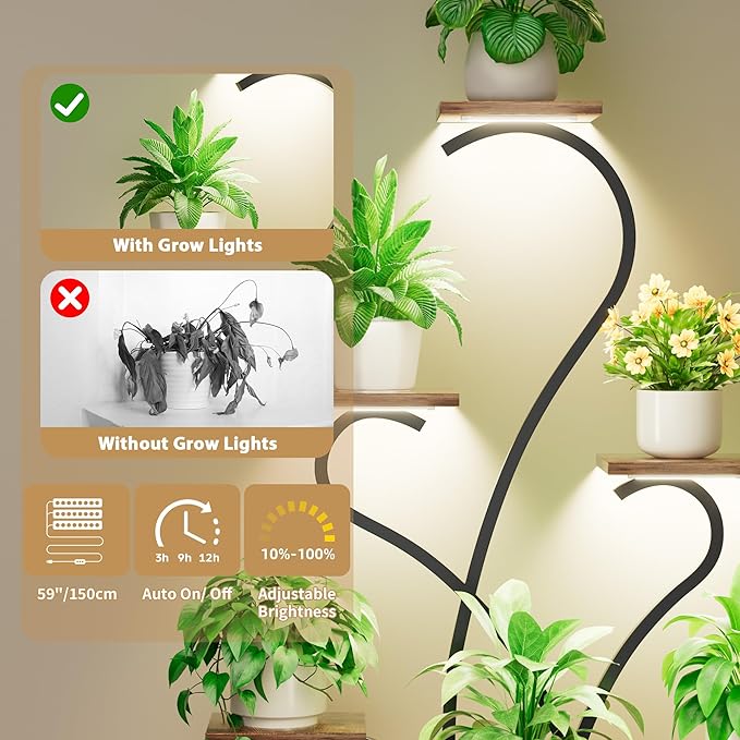 Plant Stand Indoor with Grow Lights - 7 Tiered Large Plant Shelf Indoor, 53" Corner Plant Stands for Indoor Plants, Matel Flower Holder Rack Display for Living Room Patio Garden Balcony Home Decor