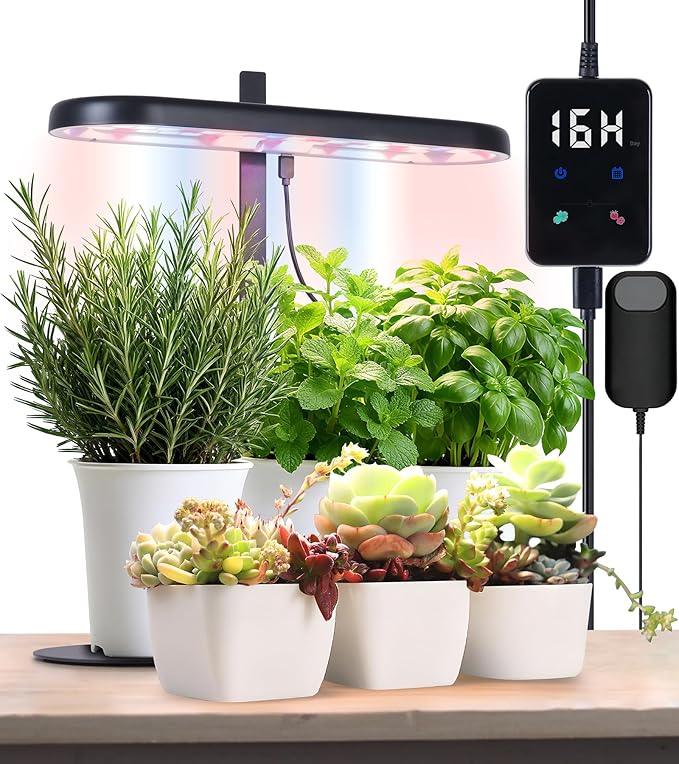 Grow Lights for Indoor Plants, 20W Full Spectrum LED Grow Lamp for Indoor Garden with Intelligent Controller, Height Adjustable, Ideal for Home Desk Plant Lighting (Black, Metal Base)
