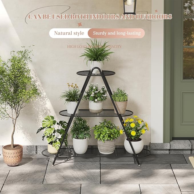 Plant Stand Indoor Plant Shelf Outdoor Corner Tall Plant Rack 3-Tier Large Metal Plant Holder Heavy-Duty Flower Rack for Patio,Living Room,Garden Decor (Black)