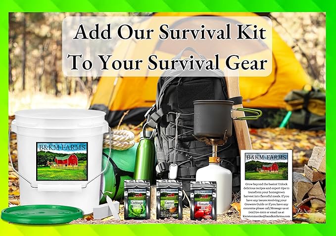 B&KM Farms 10,000 Non GMO Heirloom Vegetable Seeds for Planting Vegetables and Fruits (20 Variety Pack) - Gardening Seed Starter Kit, Survival Gear Food, Gardening Gifts, Prepper Supplies