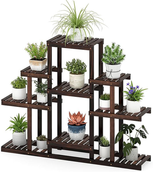 Giantex Plant Stand Indoor & Outdoor, 6 Tier Wood Flower Pot Stand for Multiple Plants, Plant Holder Display Rack, Ladder Storage Rack Plant Shelf for Living Room Balcony Garden Patio