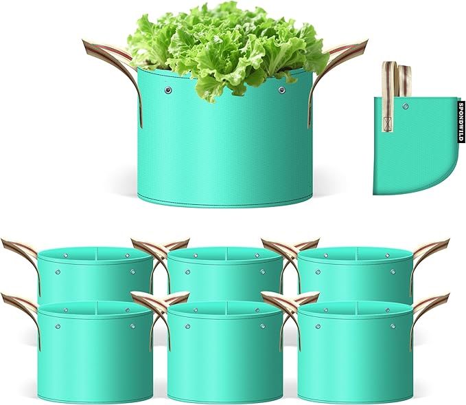 7 Pcs 5 Gallon Grow Bags, Small PE Garden Grow Bags for Plants with Branch-Binding Holes and Bottom Drain Holes, Ideal for Vegetables, Strawberries and Flowers