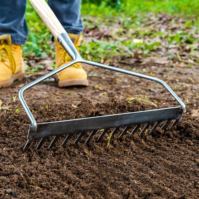 Berry&Bird 14 Tines Bow Rake for Gardening, 63-inch Garden Rakes Heavy Duty with Wooden Long Handle Stainless Steel Hard Rake for Lawn Loosening Soil, Weeding, Cleaning Leaves & Grass Cultivator Tool