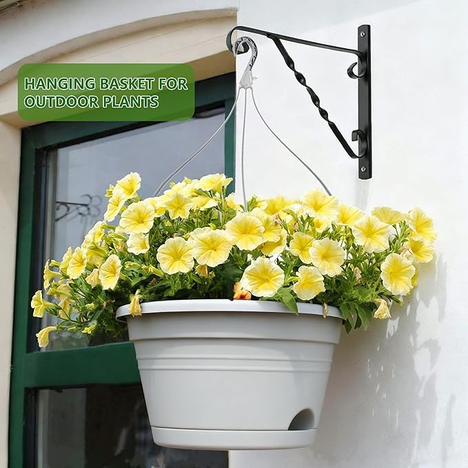 4 Pack Hanging Planters, 10 Inch Hanging Plant Pot with Hanger Chain & Drainage Trays, Hanging Baskets for Plants Outdoor Indoor, Flowers Pots for Home, Garden, Porch Decor (Grey)