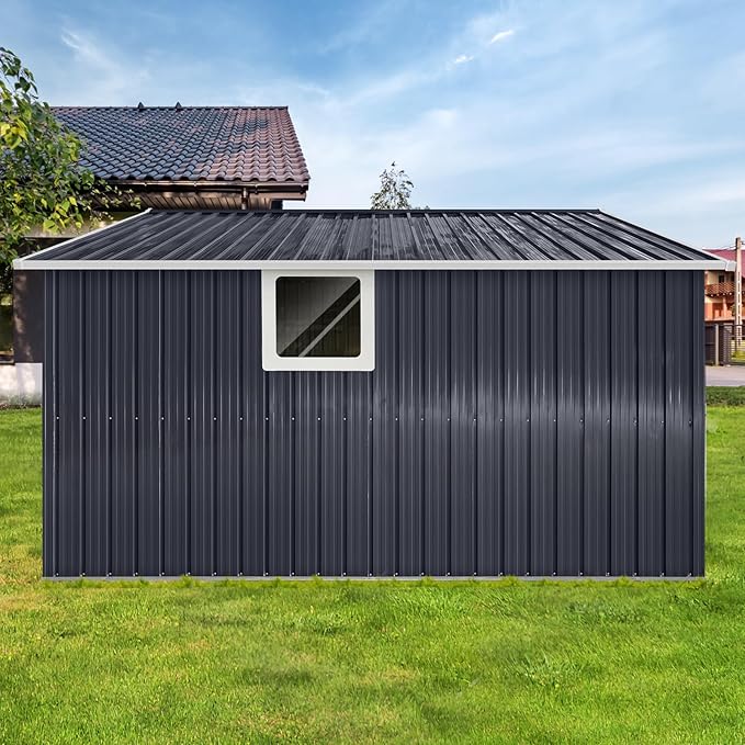 11.2x10.6 FT Outdoor Storage Shed Galvanized Metal Tool Shed with Window and Sliding Door,Waterproof Garden House w/Punched Vents & Locks,for Patio,Lawn,Backyard,Grey