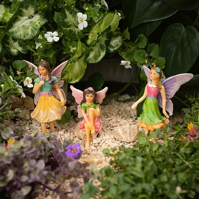 PRETMANNS Fairies for Fairy Garden - Colorful Accessories for an Indoor or Outdoor Miniature Garden - an Adorable Figurine Kit – 3 Pieces