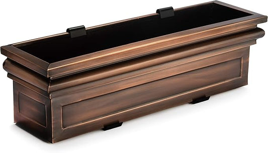 H Potter Window Planter Box Copper Flower Outdoor Plant Container for Windows Attach to House Deck Balcony Long Rectangular Shape 30 Inch GAR513