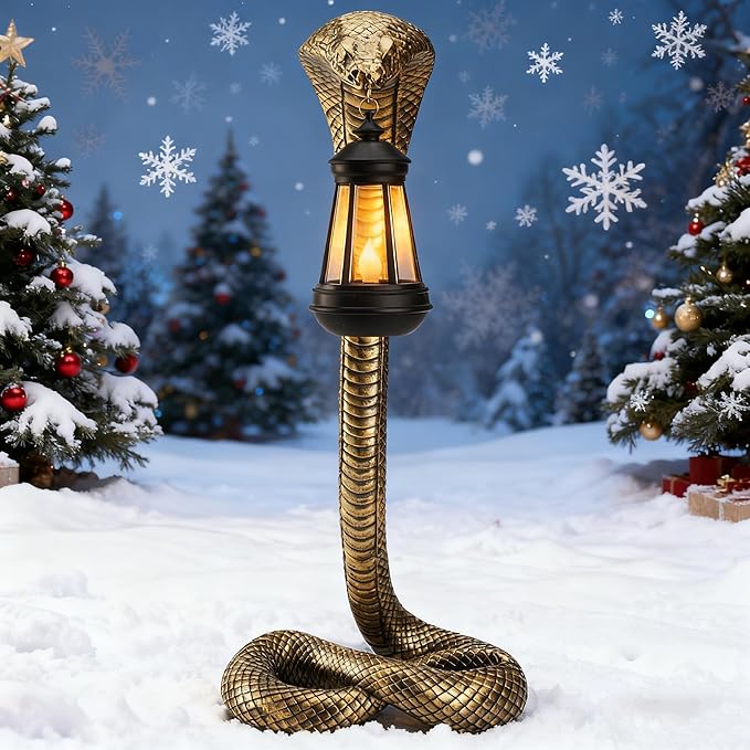 19.29'' Garden Outdoor Statues Snake with Solar Lantern,Lawn Decor Snake Statue for Patio,Balcony,Yard Ornament - Unique Housewarming Gifts,Haunted House Prop and Christmas Decorations