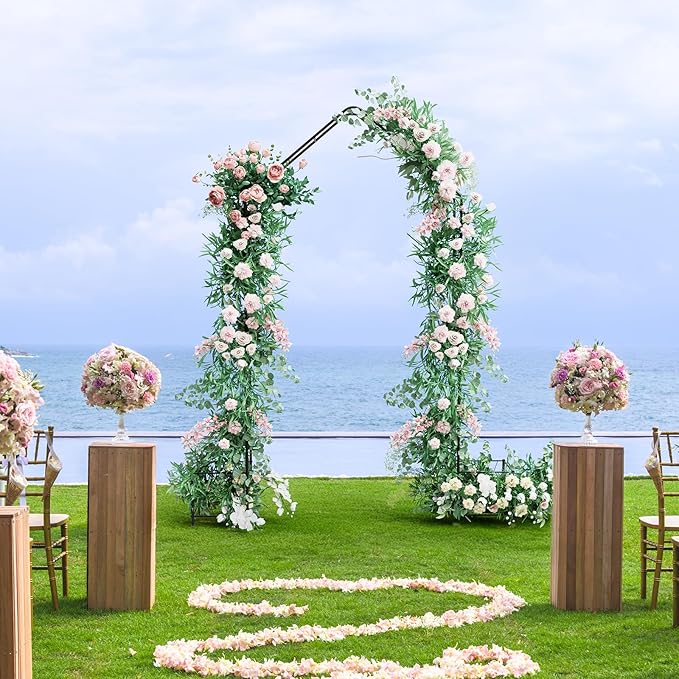Garden Arch Trellis for Climbing Plants Outdoor 7.6Ft Metal Garden Arbor Archway with Planter Decorations Wedding Arch Backdrop Stand for Ceremony Christmas Party Backyard and Patio, Black