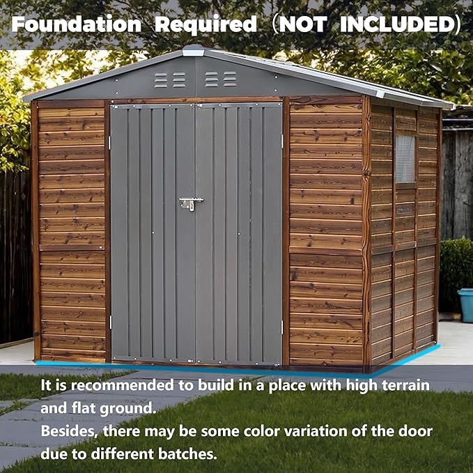 8x6 FT Outdoor Wood Storage Shed, Garden Tool Shed with Windows, Outside Storage Shed Waterproof for Backyard, Garden, Patio, 4 Vents (Without Floor) Wood Color