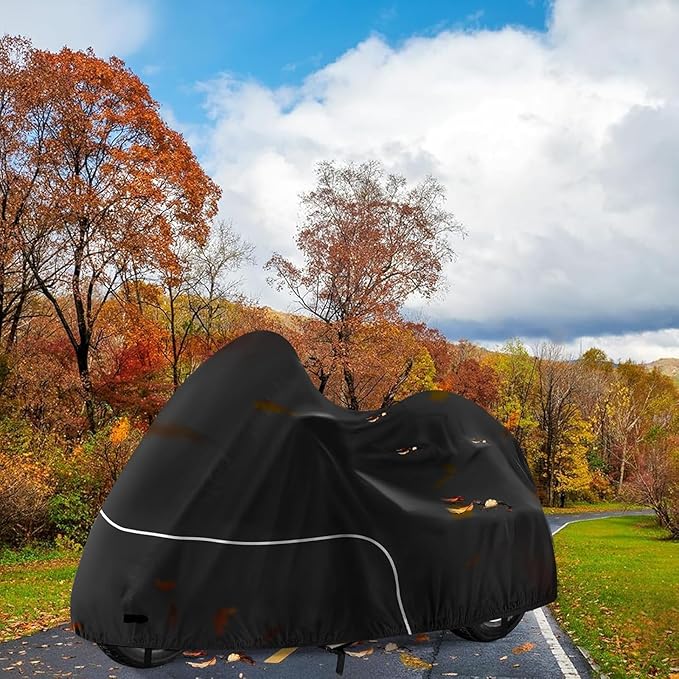 Trike Cover, Waterproof 3 Wheel Motorcycle Cover for Harley Davidson, Honda Goldwing, Kawasaki Trike Accessories, with Windproof Buckle, Reflective Strap, Black