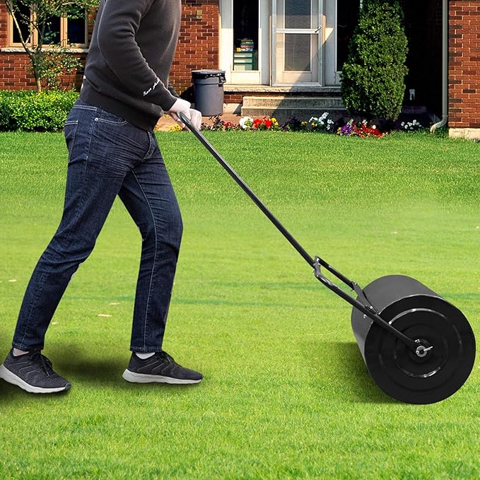 VINGLI Lawn Roller Water Filled Pull Behind 20inch Garden Drum Roller Push/Tow Behind, Water/Sand Filled Roller for Garden, Lawn, Backyard (Black)