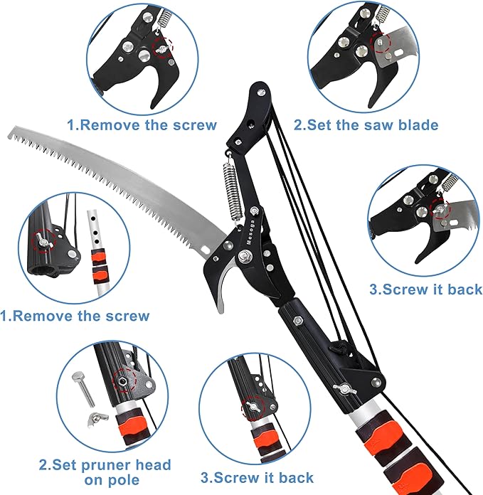 Tree Trimmer Pole Saw 4.9-13FT, Tree Pruner Extendable, Long Handle Pruning Shears, Tree Clippers, Branch Cutters, Telescoping Loppers