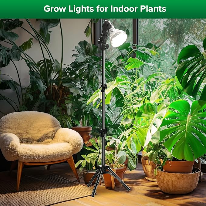 SANSI Grow Lights for Indoor Plants, Dimmable 40W Plant Lights for Indoor Growing, 35.8"-47" Adjustable Tripod Standing Grow Light Plant Light with Remote Control Auto On/Off Timer