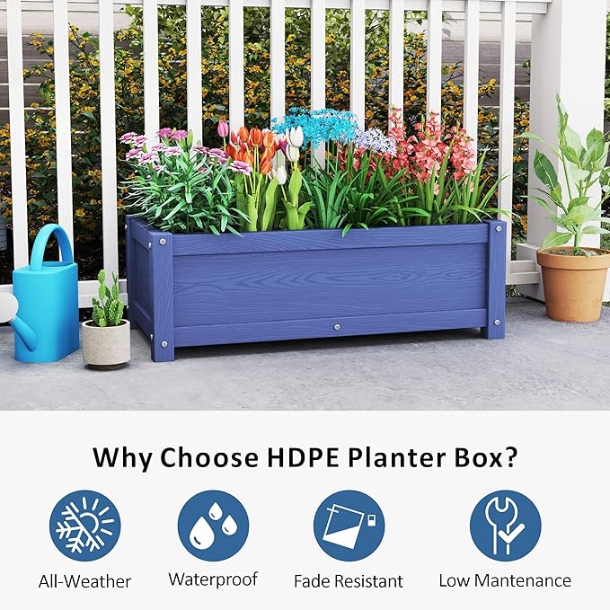 HDPE Raised Planter Box Outdoor,Rot-Resistant and Non-Cracking,Raised Beds for Gardening 29.5 * 14.4 * 9.8 in for Yard,Lawn,Outdoor Planter Boxes Rectangle with Drainage Holes Navy