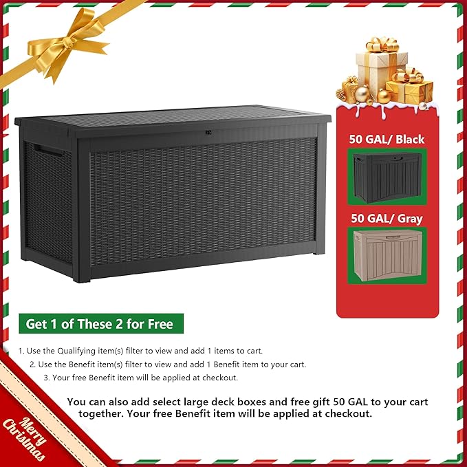 TARKARI 320 Gallon Lockable Resin Deck Box, Waterproof & UV-Resistant Outdoor Storage Box for Outdoor Cushion Storage, Garden Tools & Pool Accessories Storage, Black