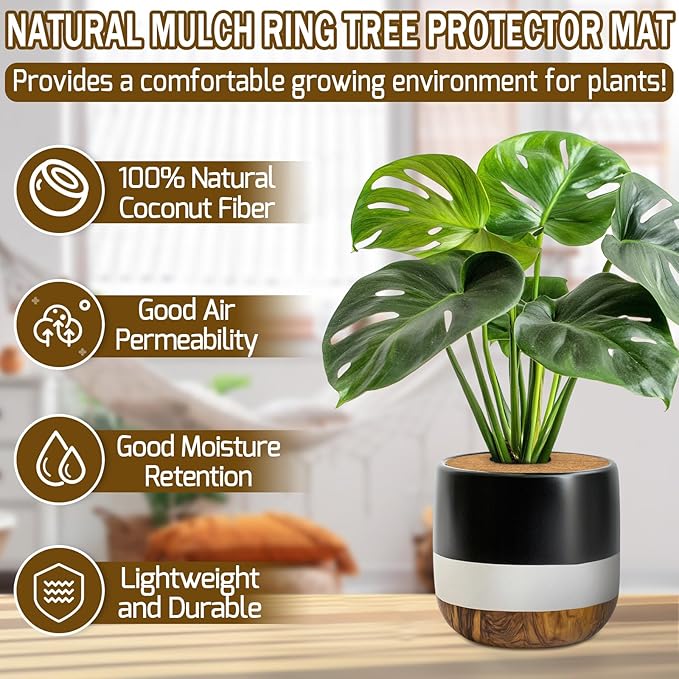 ZeeDix 12 Pack Coconut Fiber Mulch Ring, 11.8 Inch Coco Coir Tree Ring Mulch Mat, 100% Natural Tree Protector Mat Plant Cover Ring Coconut Coir Discs Tree Mats Mulch Rings for Indoor Outdoor Plants