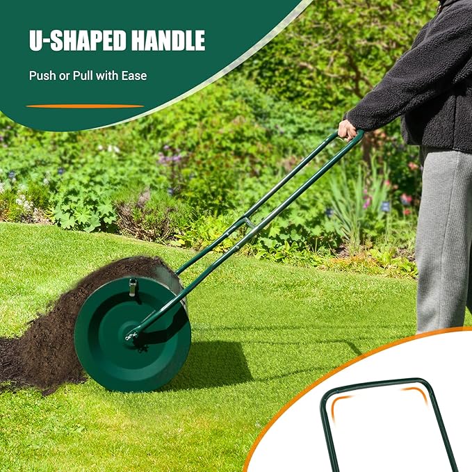 Goplus 24" Compost Spreader, Peat Moss Spreader w/Upgrade U-Shaped Handle, Side Latches, Heavy Duty Metal Mesh Lawn Roller for Topdressing & Seedling, Garden & Lawn Yard Care Manure Spreader, Green