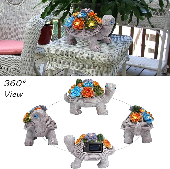 Solar Garden Turtle Statues 7 LED Lights Outdoor Decor Turtle with Succulent Resin Sculpture Patio Porch Balcony Yard Lawn Art Decor Birthday for Women Grandma Housewarming Gifts