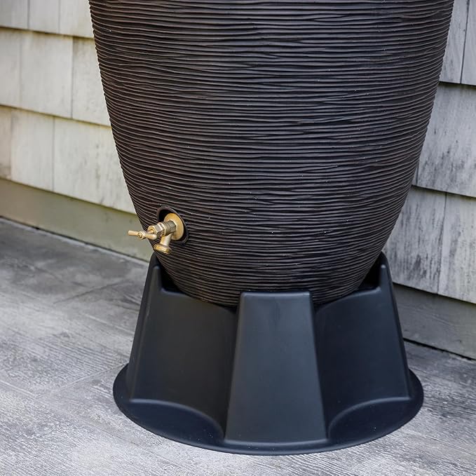 RTS Home Accents Newport 50‑Gallon Flat‑Back Rain Barrel with Stand & Planter Bundle – Bronze | Removable Lid, UV-Stabilized Outdoor Water Storage