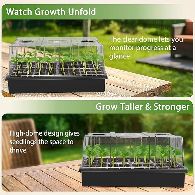 Gardzen Seed Starter Trays, 3 Set Seed Starting Kit with High Dome & Sturdy Base, Reusable Plant Starter Trays with Clear Cells for Seedlings and Microgreens