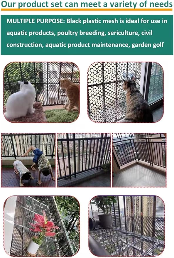 Upgraded Plastic Chicken Wire Fence Mesh(16INx10FT) - Black/Green/White Colors 0.3" Openings,for Garden Net, Poultry Fencing, Chicken Wire Frame,Animal Cage Fence,Floral Netting (Black)