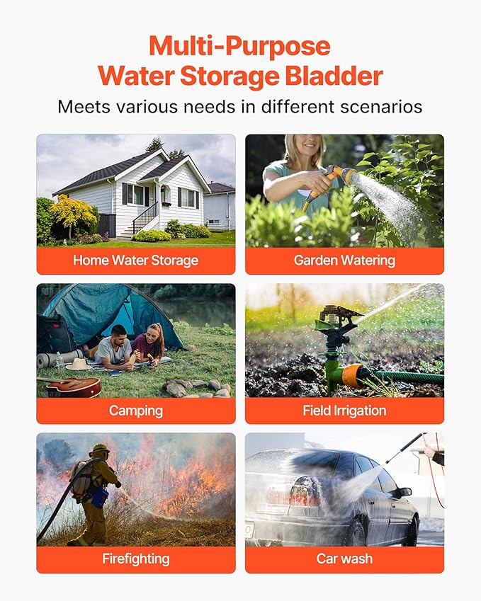VEVOR Water Storage Bladder, 29.85 Gallon (113L) Water Storage Container Tank, 1000D PVC Thickened Soft Bag Bladder, Collapsible Portable for Garden Irrigation, Camping, RVs, Emergency Use - Black