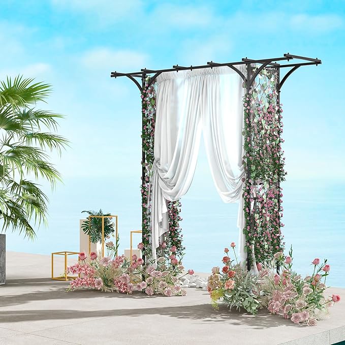 S AFSTAR Garden Arch Trellis Pergola, 6.8 FT Outdoor Metal Arbor w/Extended Top, 4 Ground Stakes, Plant Support Trellis for Climbing Plant Vine Rose, Garden Arbour Archway for Wedding Ceremony Party