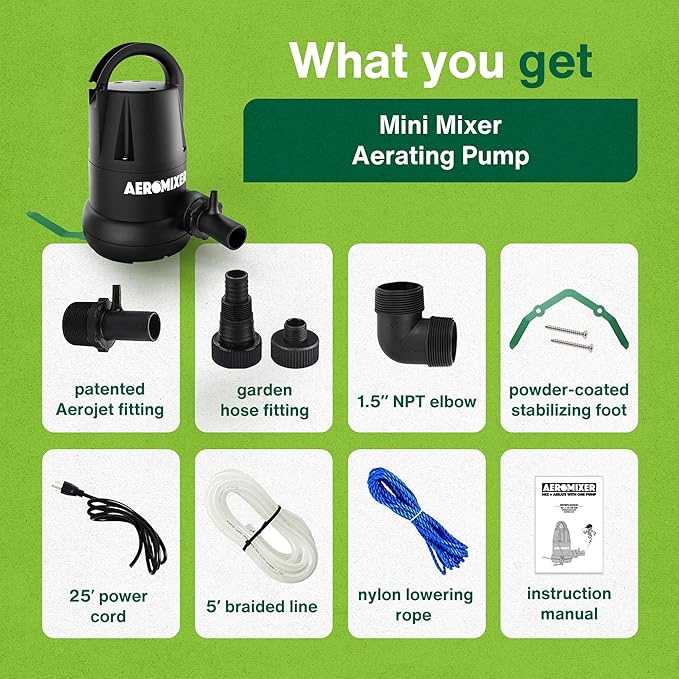 Aeromixer MINI 1/4 HP Submersible Mixing + Aerating Pump - Submersible Water Pump for Nutrient Mixing and Aerating, Electric Garden Water Pumps, Heavy Duty Outdoor Pumps for Farming and Gardening