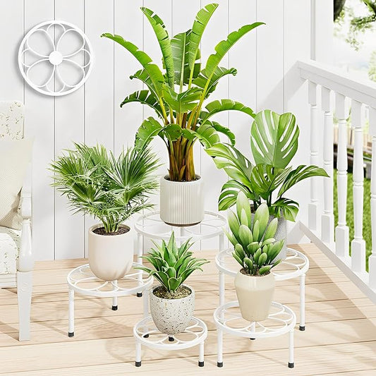 5 Pack Metal Plant Stands for Indoor Outdoor Planters, Flower Pots Stand, Beverage Dispenser Stand, Pumpkin Short Holder Stand for Floor and Tabletop Decoration(WhiteFlower)