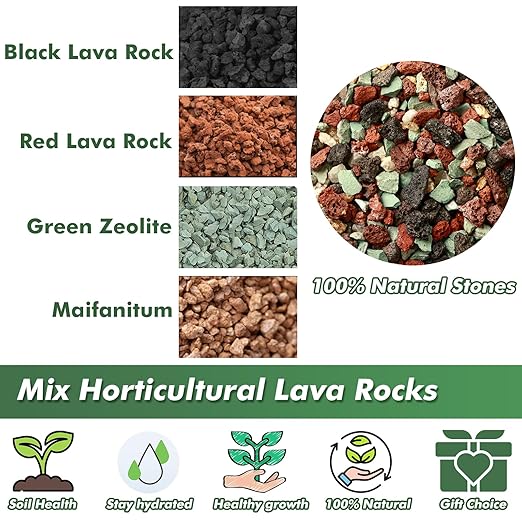18 Pounds Mix Horticultural Lava Rocks, 3-6 mm Lava Rocks for Plants, Bonsai Rocks Horticultural Grit Soil Cover Gravel for Succulents and Hydroponics, Fairy Gardening, Top Dressing, Plant Drainage