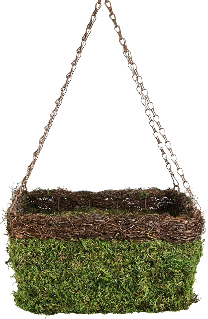 SuperMoss (29212) MossWeave Hanging Basket - Square, Fresh Green with Wicker Rim, Small (10.5 Diameter)"