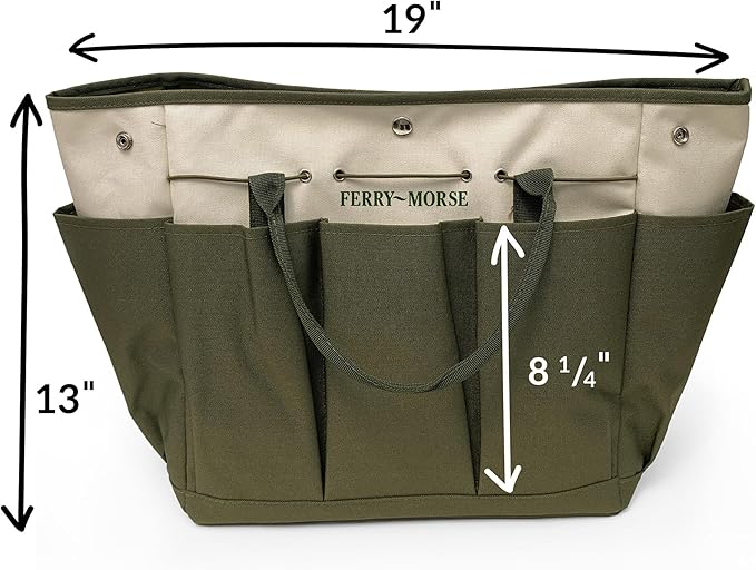 Ferry Morse Garden Tool Bag, 8 Pockets Gardening Bag, Heavy Duty Garden Tote Caddy