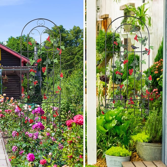 2 Pack 86.7" H x 19.7" W Metal Garden Trellis with Black Coating, Wire Lattice Grid Panel for Climbing Plants Outdoor Roses Vine Cucumbers Vegetables Flower Support