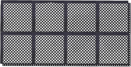 Interlocking Rubber Floor Mats 21”x21” 8 Pack - Open Grid Drainage Tiles, Non-Slip for Deck, Patio, Pool, Garage & Wet Areas
