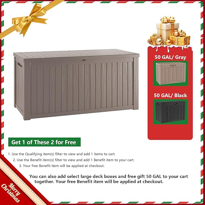 TARKARI 270 Gallon Lockable Resin Deck Box, Waterproof & UV-Resistant Outdoor Storage Box for Outdoor Cushion Storage, Garden Tools & Pool Accessories Storage, Gray
