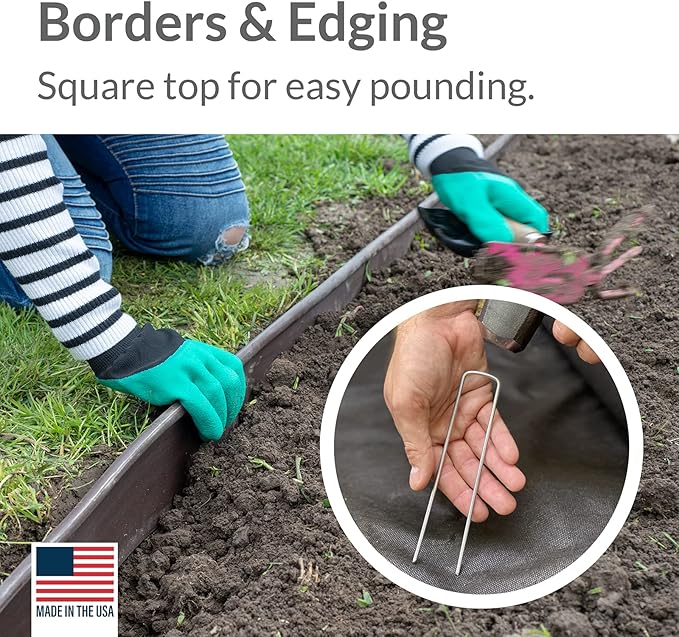 Pinnacle Mercantile USA Made 450 Pack Garden Landscape Staples Weed Barrier Fabric Stakes Galvanized 6 inch Pins Anti Rust Sod Staple 11 Gauge Steel