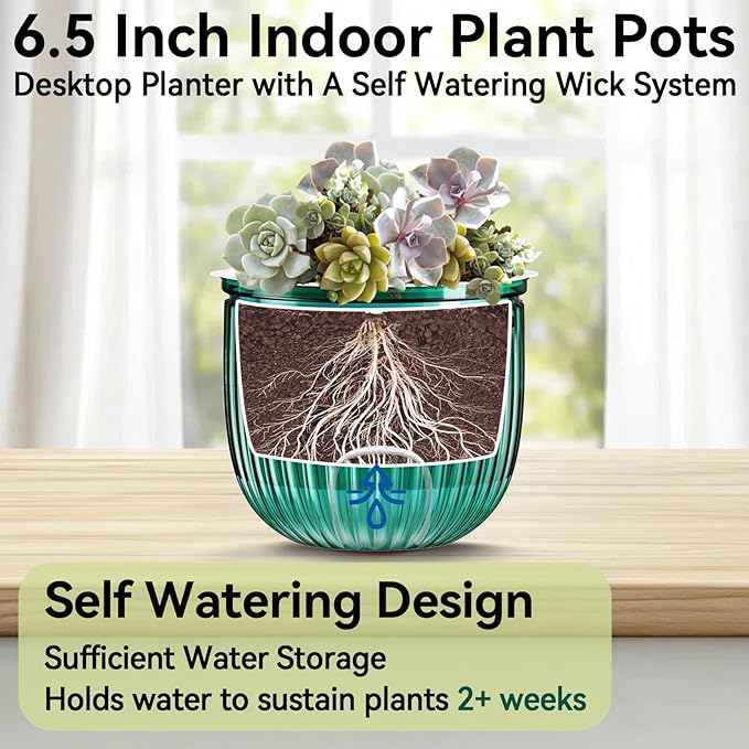 ZeeDix 3 Pack-6.5 Inch Hanging Planters for Indoor Plants, Self Watering Hanging Plant Pots with 3 Hooks and Drainage for Home, Wall, Window Decor Outdoor Use (Green, 6.5 inch)