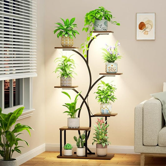 Indoor Plant Stand with 4 Grow Lights - 7 Tiered Plant Shelf for Indoor Plants, 52" Metal Corner Plant Shelves for Indoor Growing - Lighted Plant Holders for Patio, Room, Home and Balcony