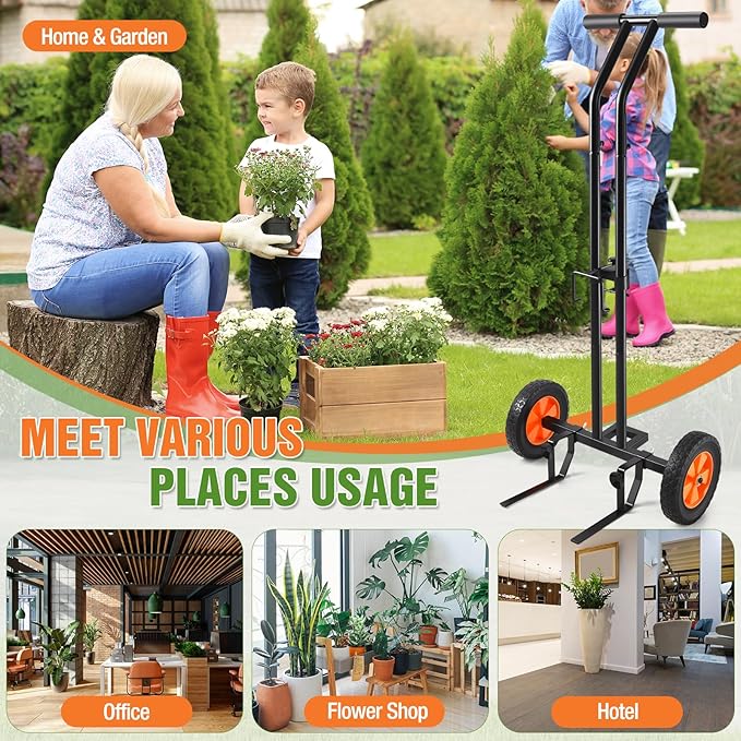 Plant Caddy with Wheels, Heavy Duty Plant Dolly Cart with Adjustable Grabbing Arm and Suction Cups for Plant Pots, Garden Pot Mover Trolley Cart with Strap, Ideal for Indoor and Outdoor Use, Black