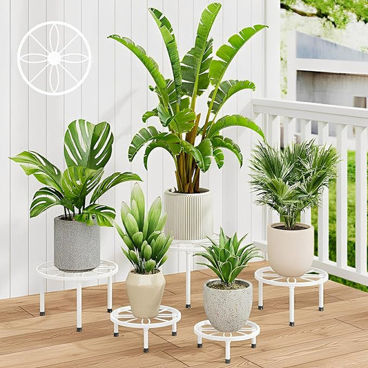 5-Pack Metal Plant Stand Potted Plant Stands,Heavy Duty Flower Pots Stand Holder,Anti-Rust Iron Plant Pot Shelf,Decoration Flower Racks for Home Indoor and Outdoor(WhiteLeaf)