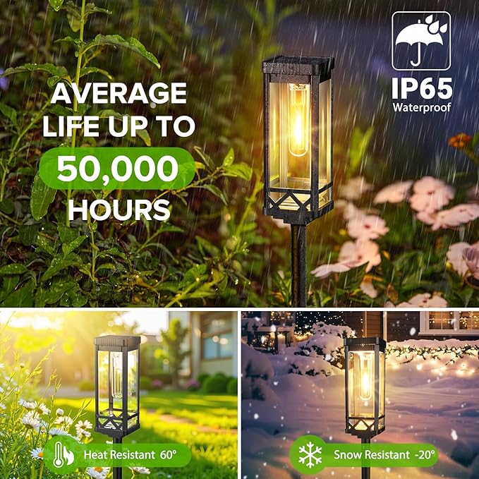KOOPER Taller Solar Pathway Lights Outdoor, 6 Pack Upgraded Brighter Solar Garden Lights Solar Powered, Up To 15 Hours Outdoor Solar Lights for Yard Landscape Lighting Path Walkway Driveway Sidewalk