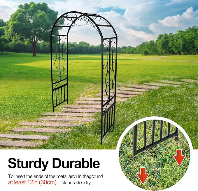 Metal Garden Arch 7.2ft Wide X 3.11 ft High Garden Arbor for for Climbing Plants Roses Vines, Outdoor Garden Lawn Backyard Patio, Garden Wedding Party Decoration