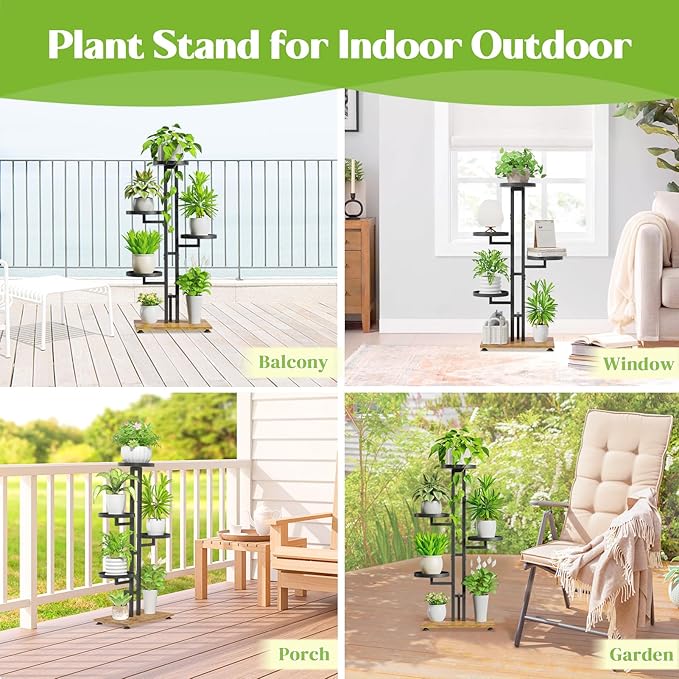 iDavosic.ly 4 Tier Plant Stand Indoor Outdoor, Tiered Corner Multiple Flower Pot Holder Shelf, Metal 34 Inch Tall Display Rack for Patio Porch Living Room Garden Balcony Bedroom, Black