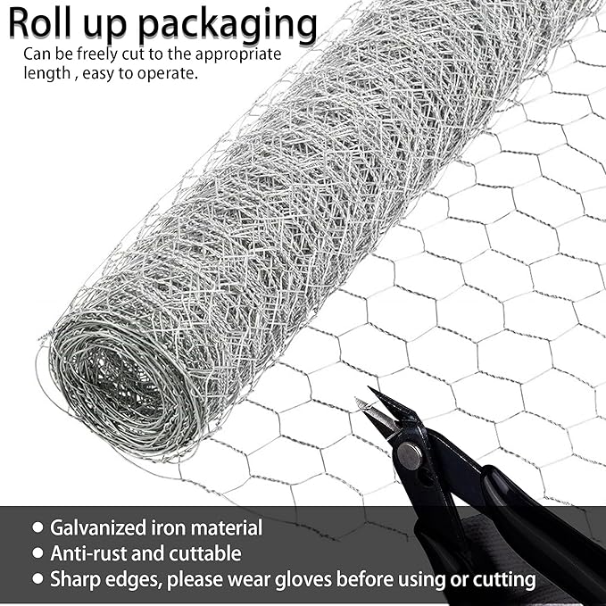 Chicken Wire Fencing, 6ft x 50ft Hexagonal Galvanized Chicken Wire Mesh Fence 2 Inch Mesh Fence Poultry Netting Animal Barrier for Craft Projects Gardening Chicken Coop Rabbit Pet