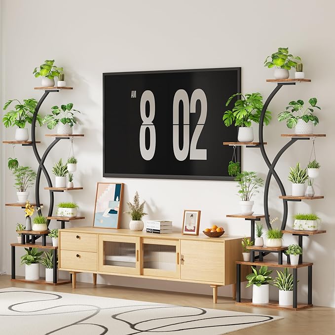 DTK Plant Stand Indoor with Grow Lights,62.5" Tall Plant Light Shelf, 9 Tiered Grow Light Shelf for Indoor Plants, Large S-Shape Corner Plant Shelf, Flower Display Holder for Living Room, Bedroom,Patio Decor