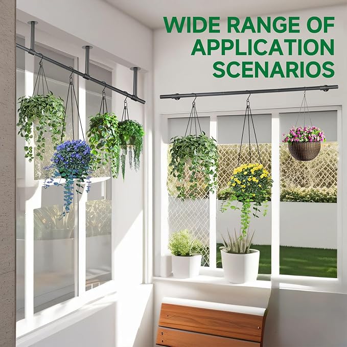 Hanging Planters Rod – Plant Hanger Indoor for Window Ceiling, Hanging Plant Shelf for Wall Planter House Plants, Plant Shelves Metal Holder Bar 47.5In (Pots, plants, chains not included)