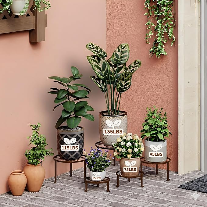5-Pack Heavy Duty Flower Pot Stands Holder for Multiple Plant,Potted Plant Holder Round Plant Shelf for Planter for Living Room,Garden Home
