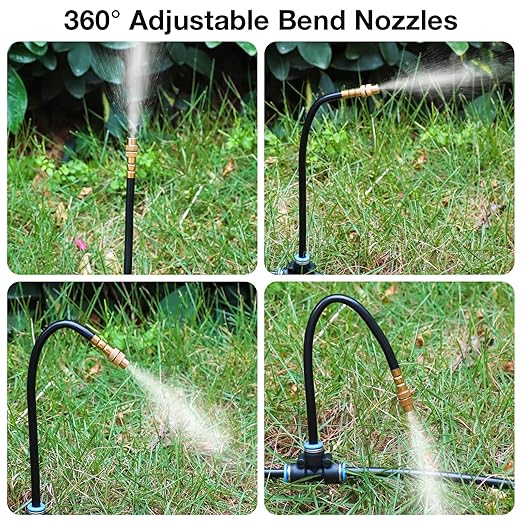 Mixc 200Ft 1/4" Drip Irrigation System,2025-Upgrade Garden Irrigation Kit with 32pcs Adjustable Copper Nozzles,Automatic Atomizing Watering System for Outdoor Plants,Raised Bed,Yard,Potted Plant,Lawn
