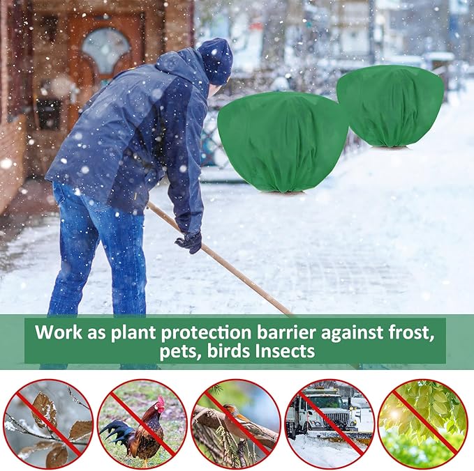 18 Pcs Winter Plant Covers Freeze Protection 39.4x23.6 Inch Horizontal Shrub Tree Plant Protection Bags Frost Blanket with Drawstring for Fall Winter Outdoor Garden Planting (Dark Green)